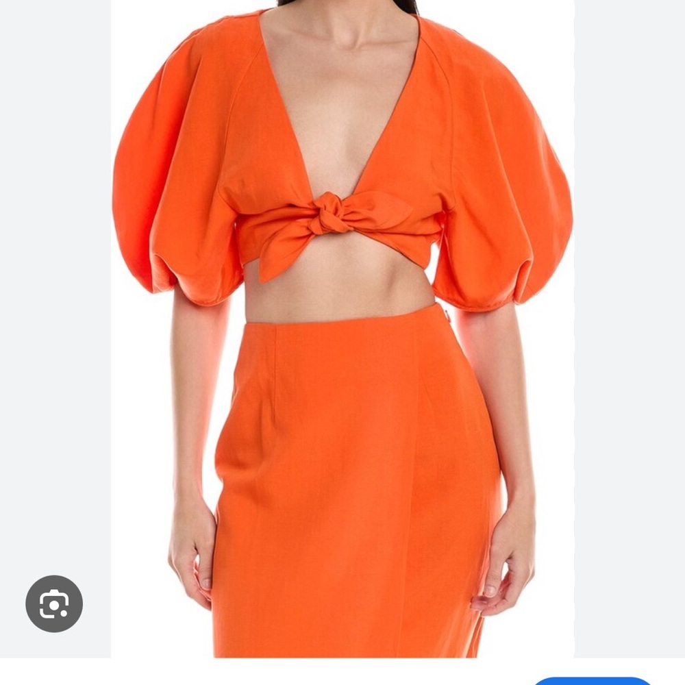 Mara Hoffman Vibrant Orange Puff Sleeve Crop Top